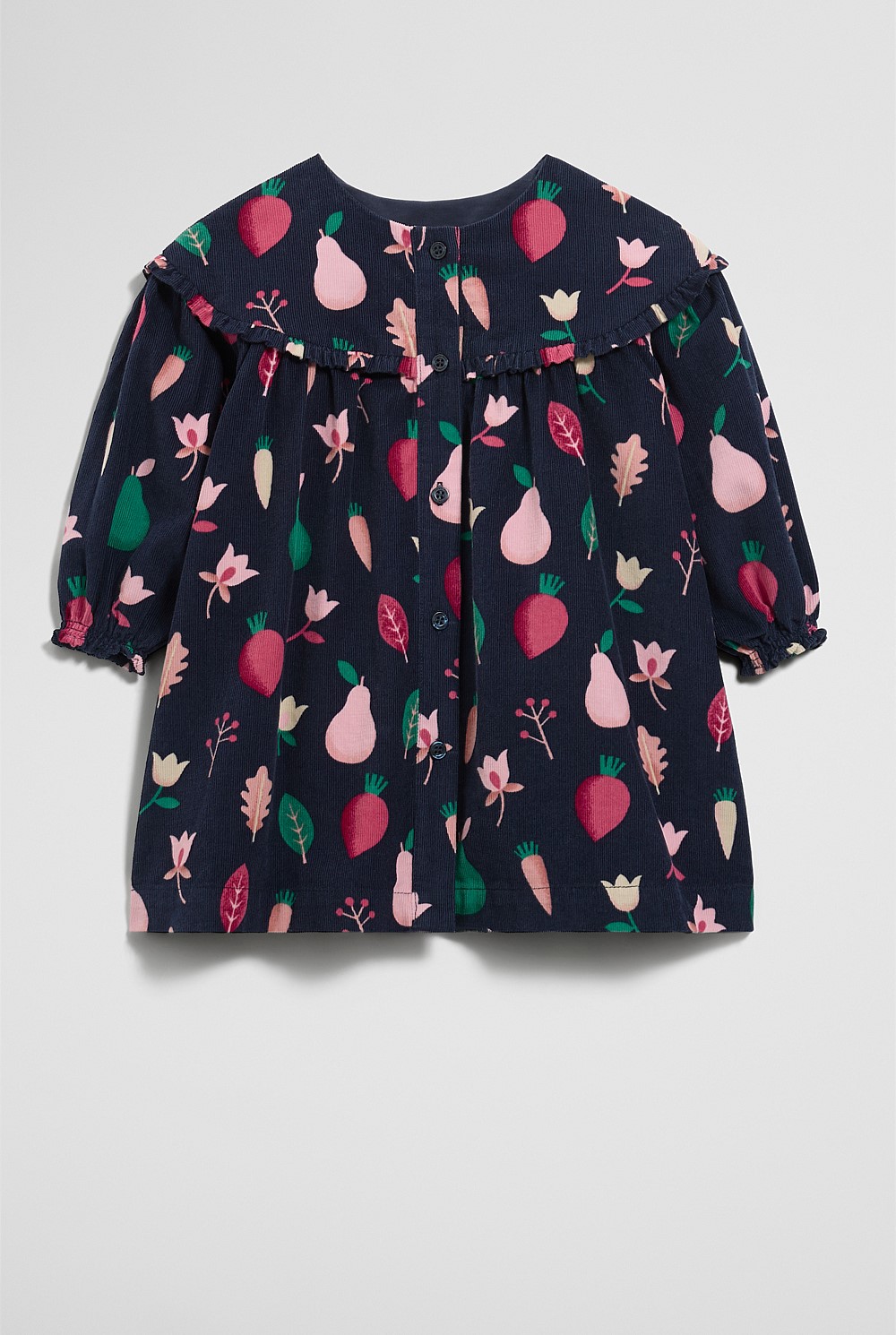 Fruit Frill Long Sleeve Cord Dress