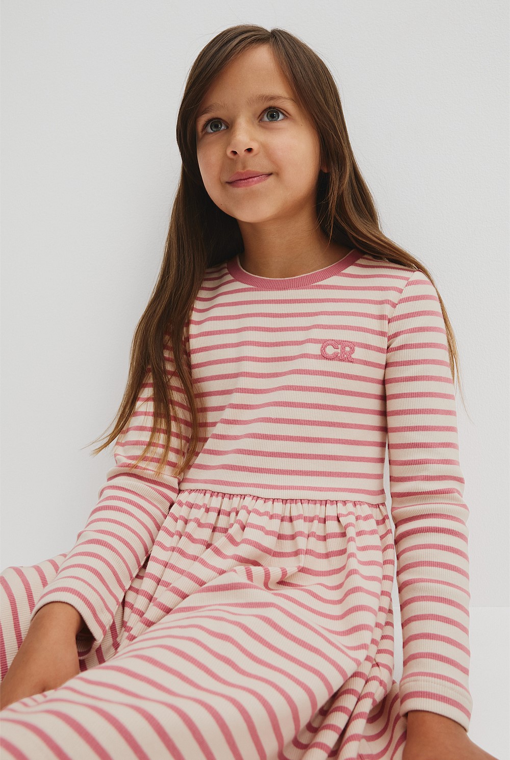 Long Sleeve Gathered Rib Dress