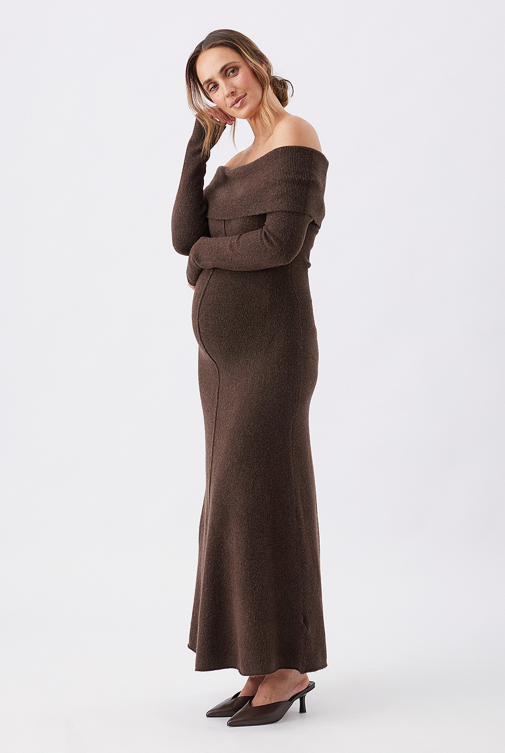 Tyla Off Shoulder Knit Maternity Dress