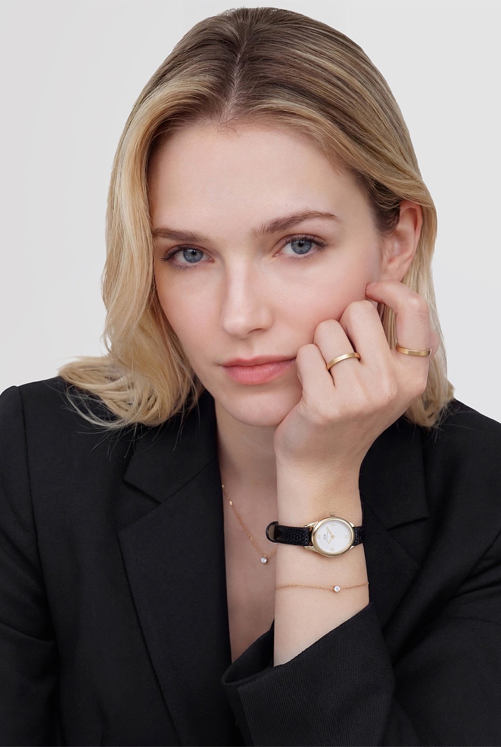 Ophelia Mini Black Leather & Gold Watch