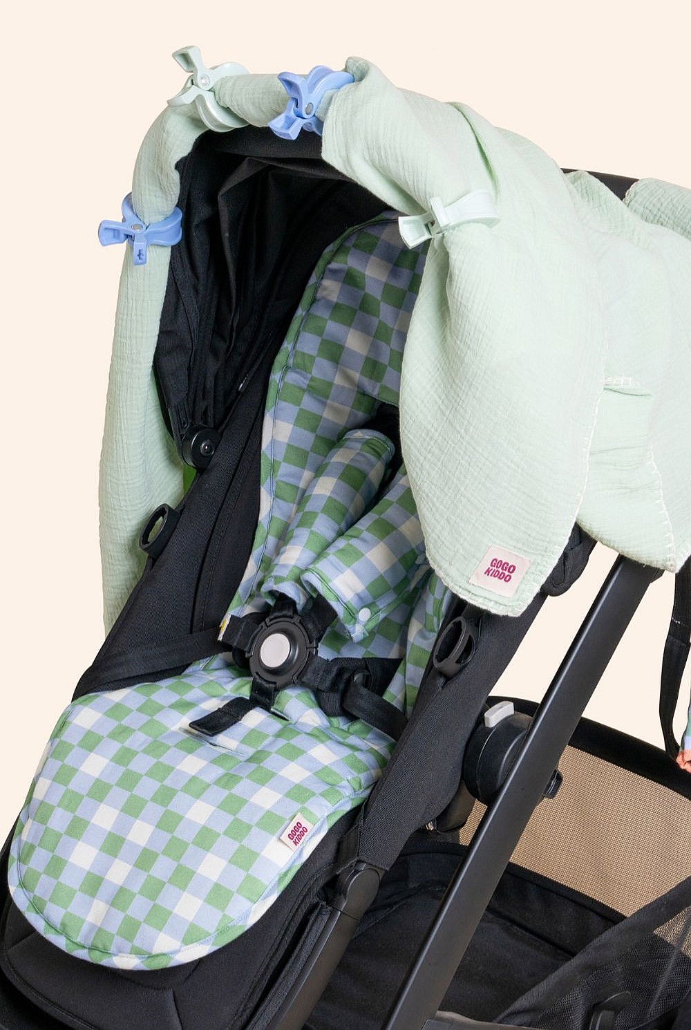 Cosy Pram Liner And Harness Protector - Sage Green Check