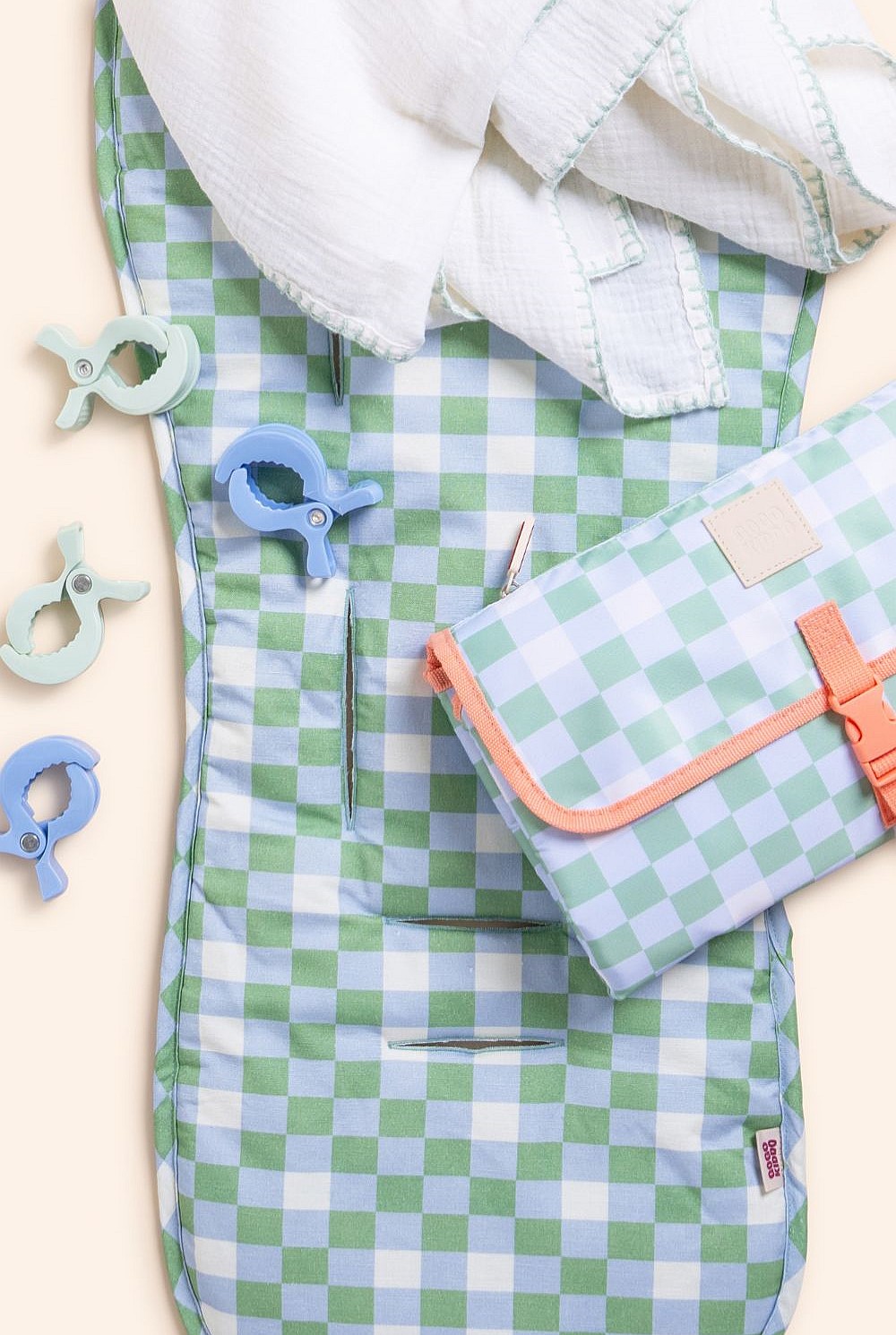 Cosy Pram Liner And Harness Protector - Sage Green Check