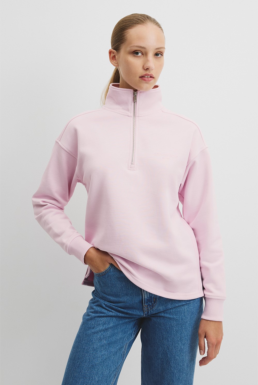 Australian Good Earth Cotton Zip Neck Sweat