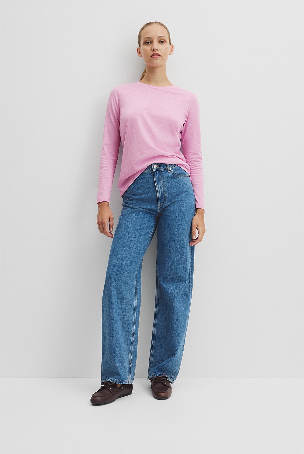 Australian Good Earth Cotton Textured Slub Long Sleeve T-Shirt