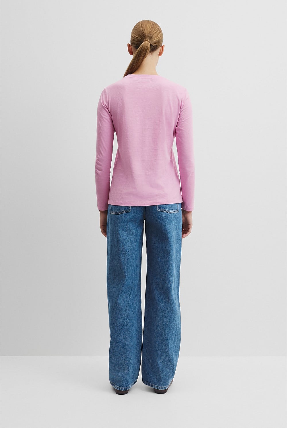 Australian Good Earth Cotton Textured Slub Long Sleeve T-Shirt