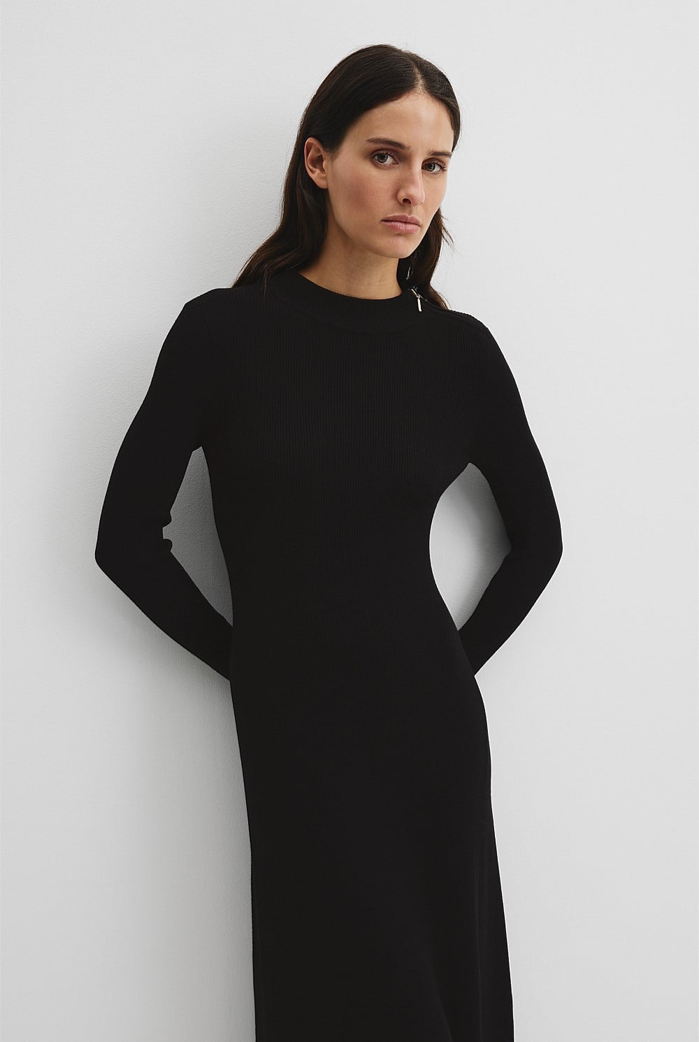 Rib Zip Neck Knit Dress