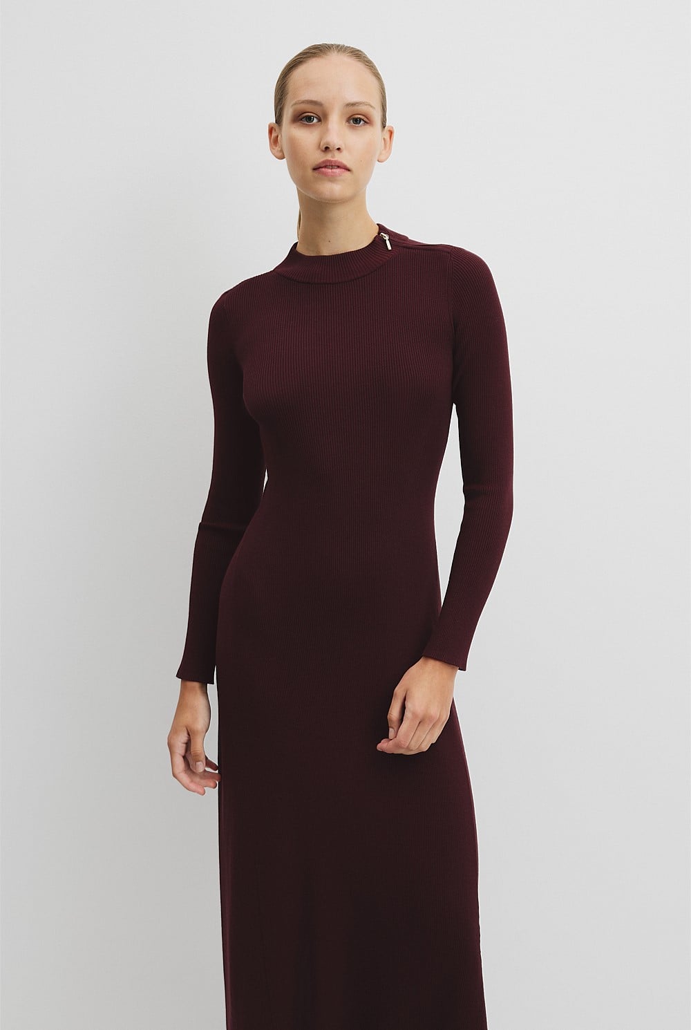 Rib Zip Neck Knit Dress