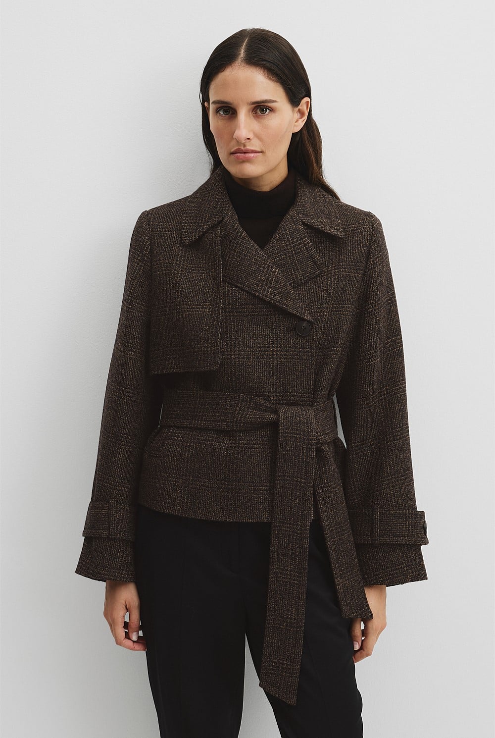 Check Wool Trench