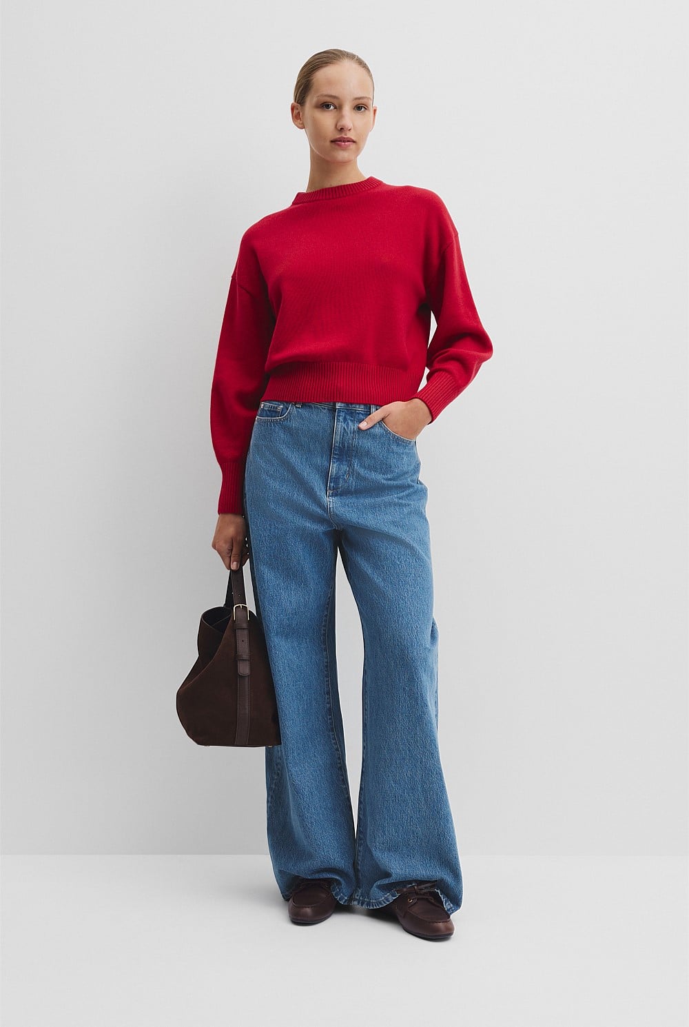 Organically Grown Cotton Blend Crop Crew Neck Knit