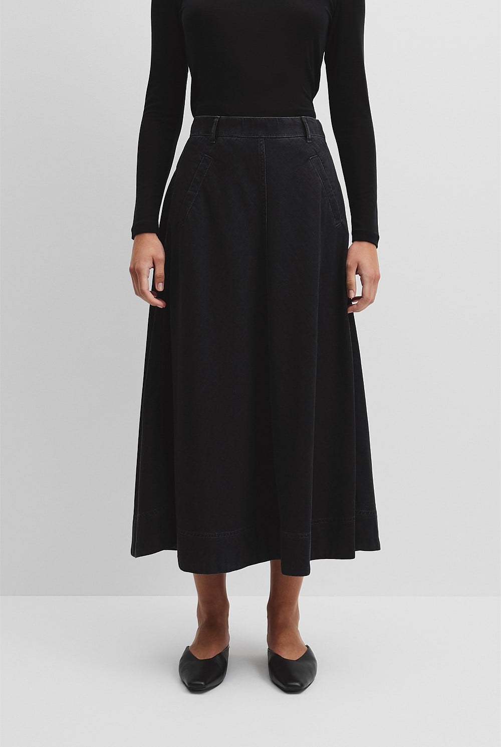 Lightweight Denim Midi Skirt