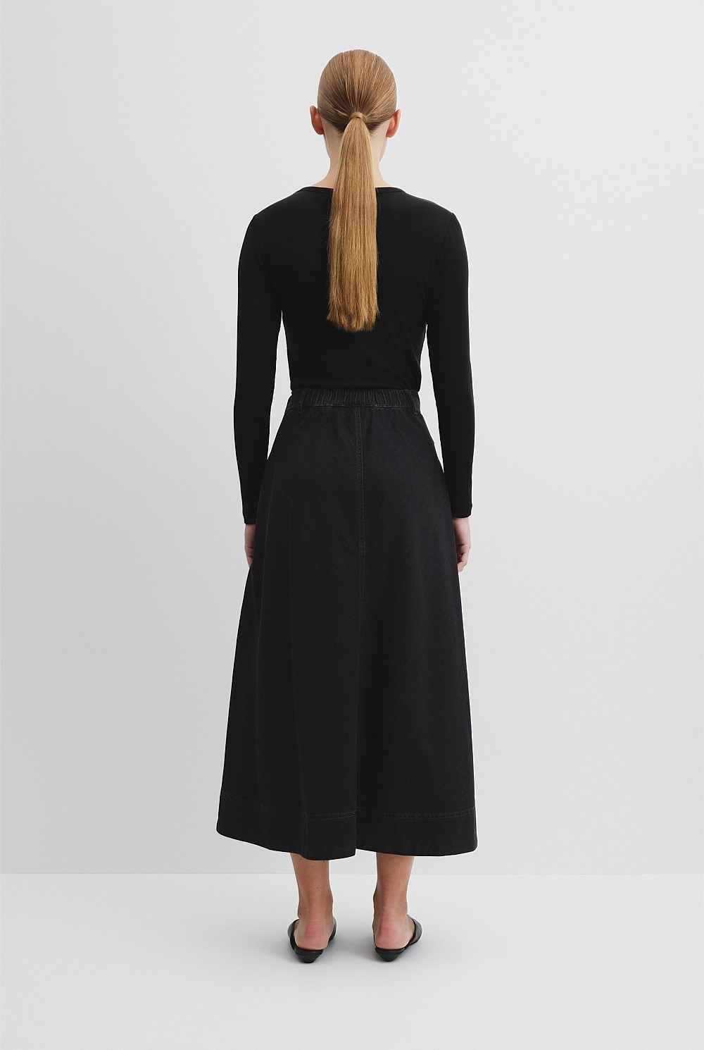 Lightweight Denim Midi Skirt