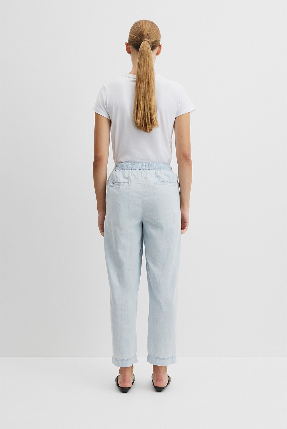 Tapered Chambray Pintuck Pant