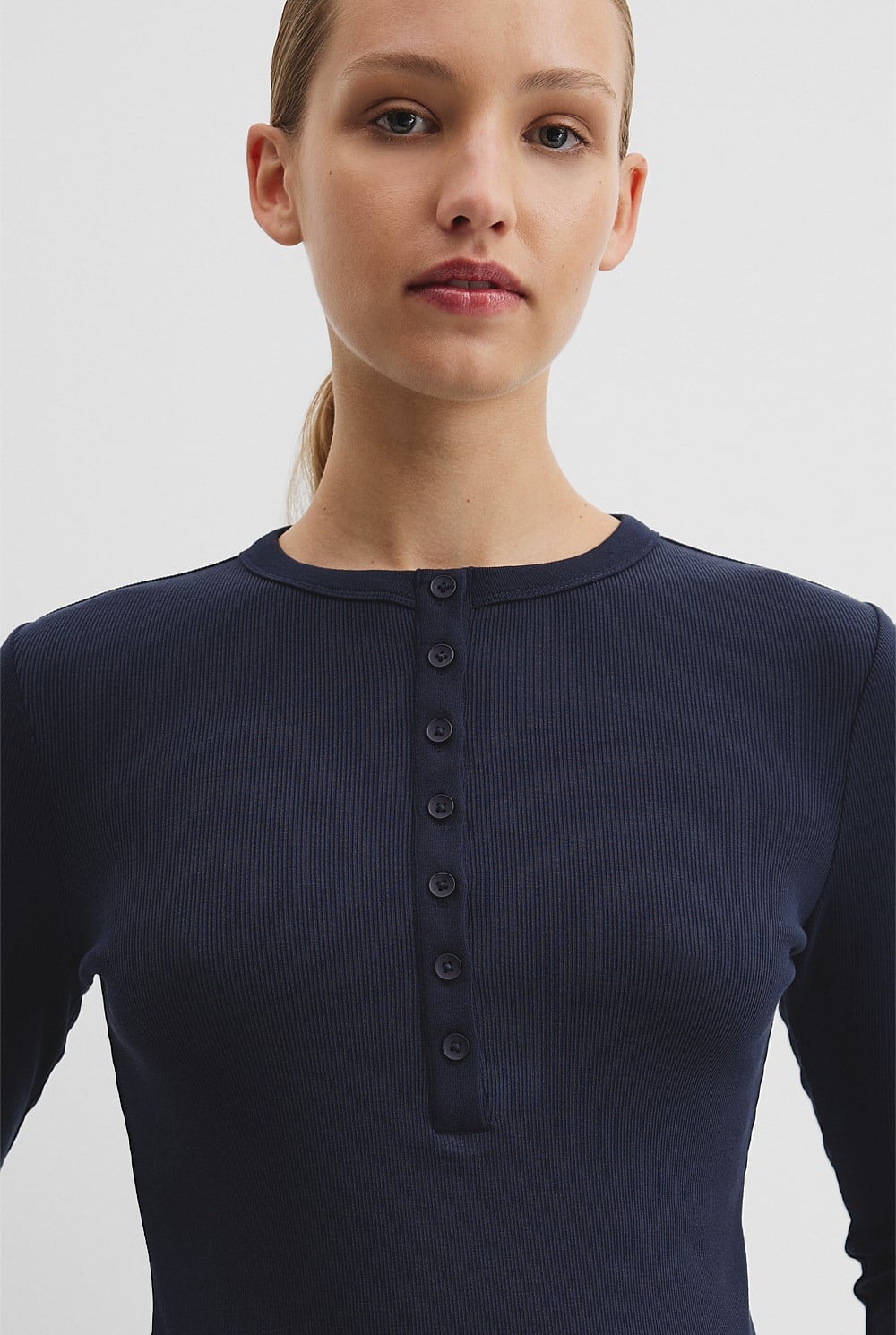 Australian Cotton Blend Rib Henley Top