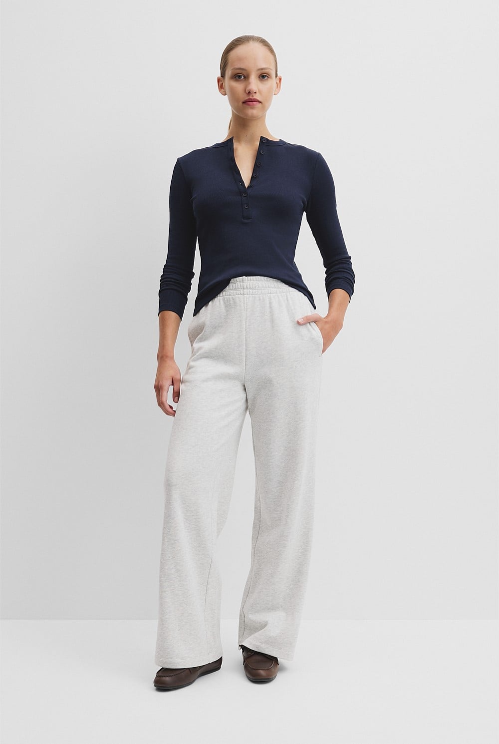 Australian Cotton Blend Rib Henley Top