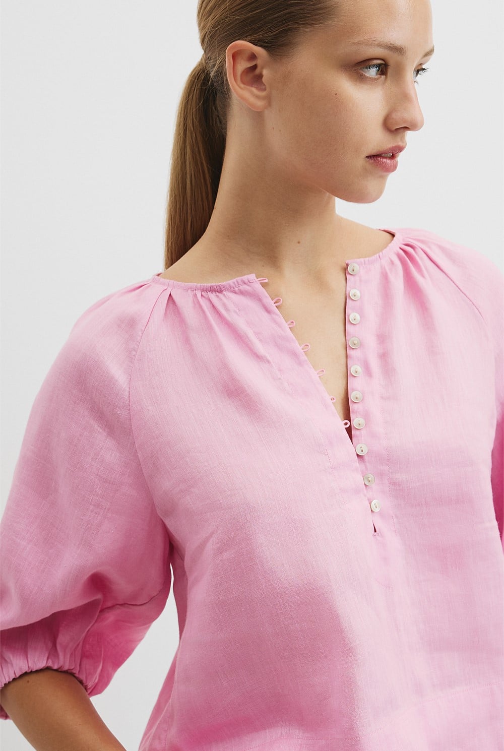 Linen Gathered Linen Top