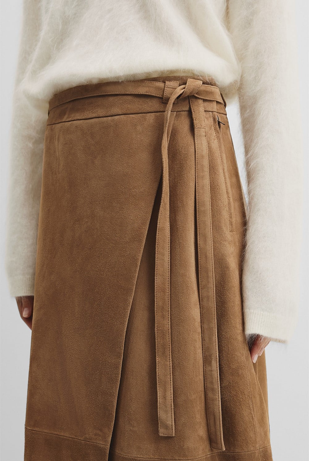 Suede Wrap Midi Skirt