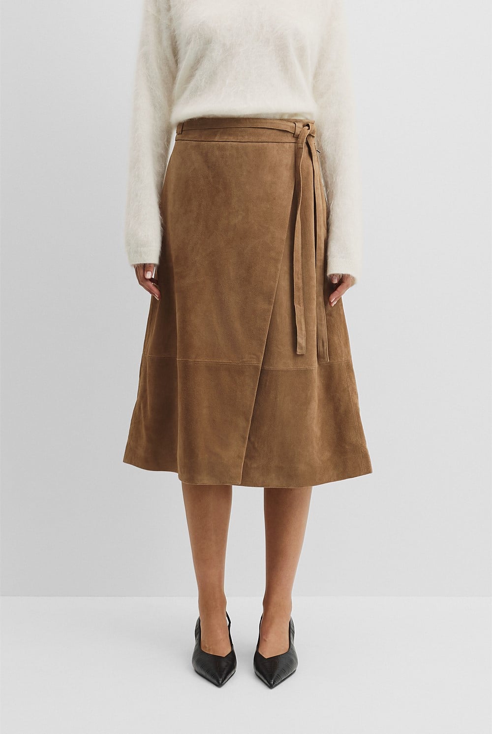 Suede Wrap Midi Skirt