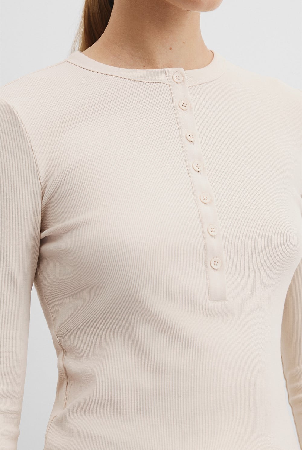 Australian Cotton Blend Rib Henley Top