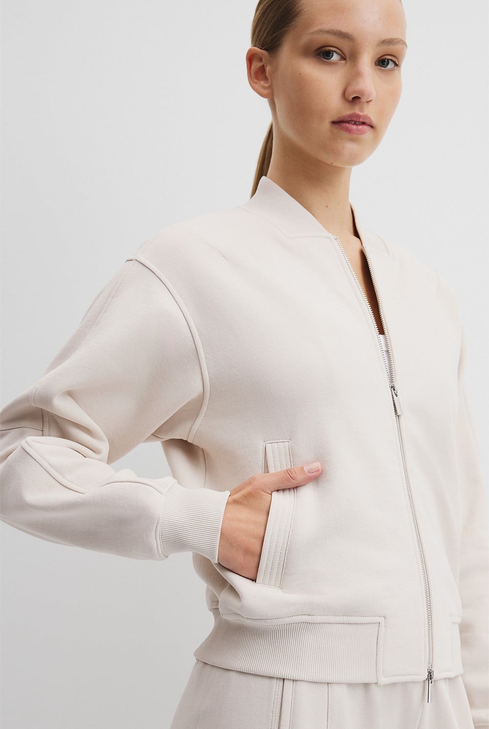 Australian Good Earth Cotton Zip Bomber Sweat