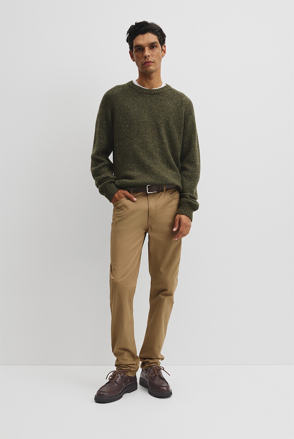 Merino Nep Wool Blend Crew Neck Knit