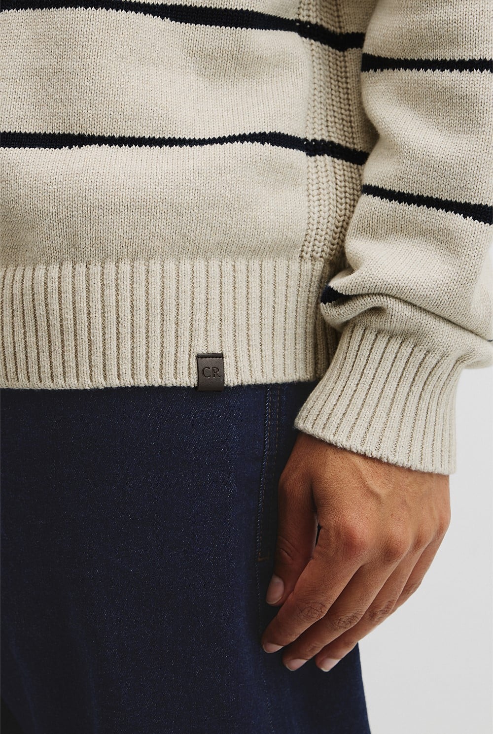 Australian Good Earth Cotton Half Zip Stripe Knit