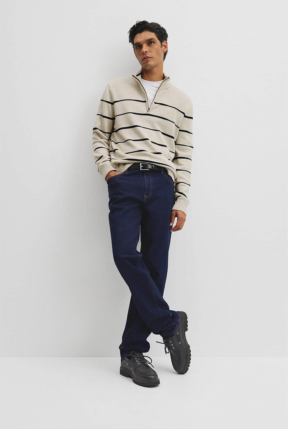 Australian Good Earth Cotton Half Zip Stripe Knit