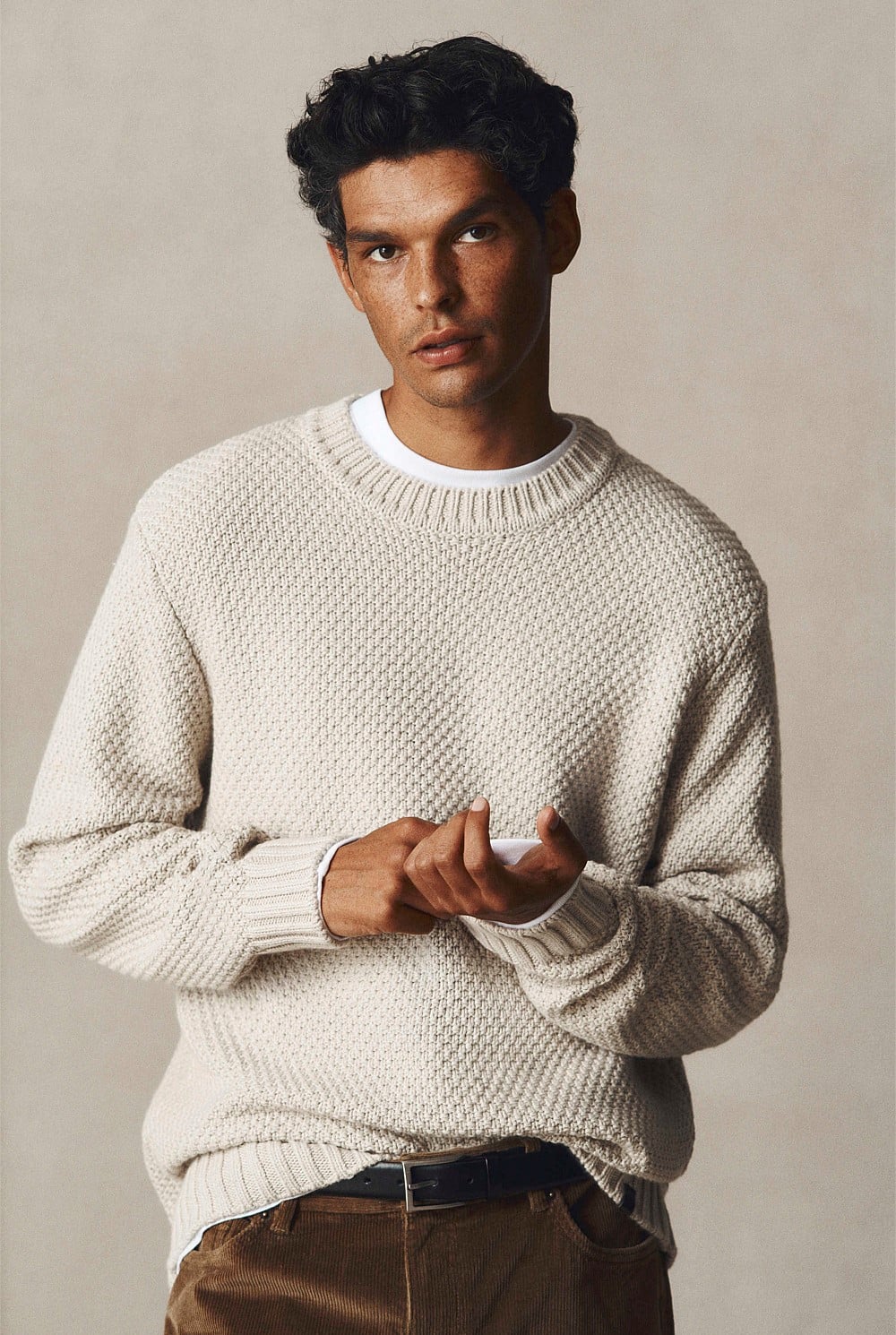 Australian Good Earth Cotton Blend Textured Crew Knit