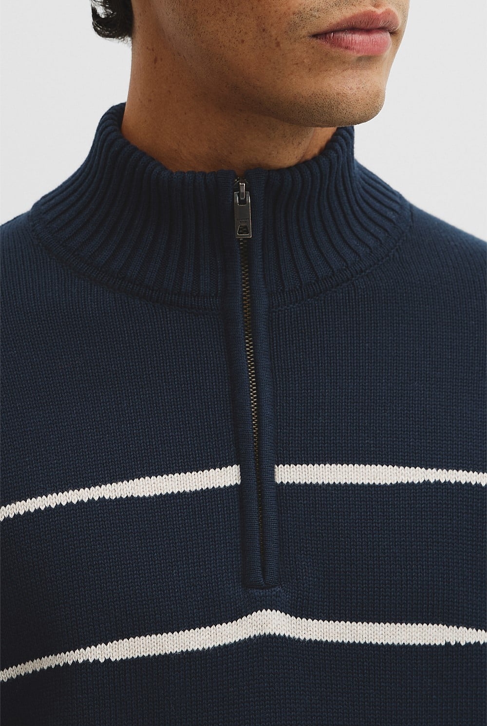 Australian Good Earth Cotton Half Zip Stripe Knit
