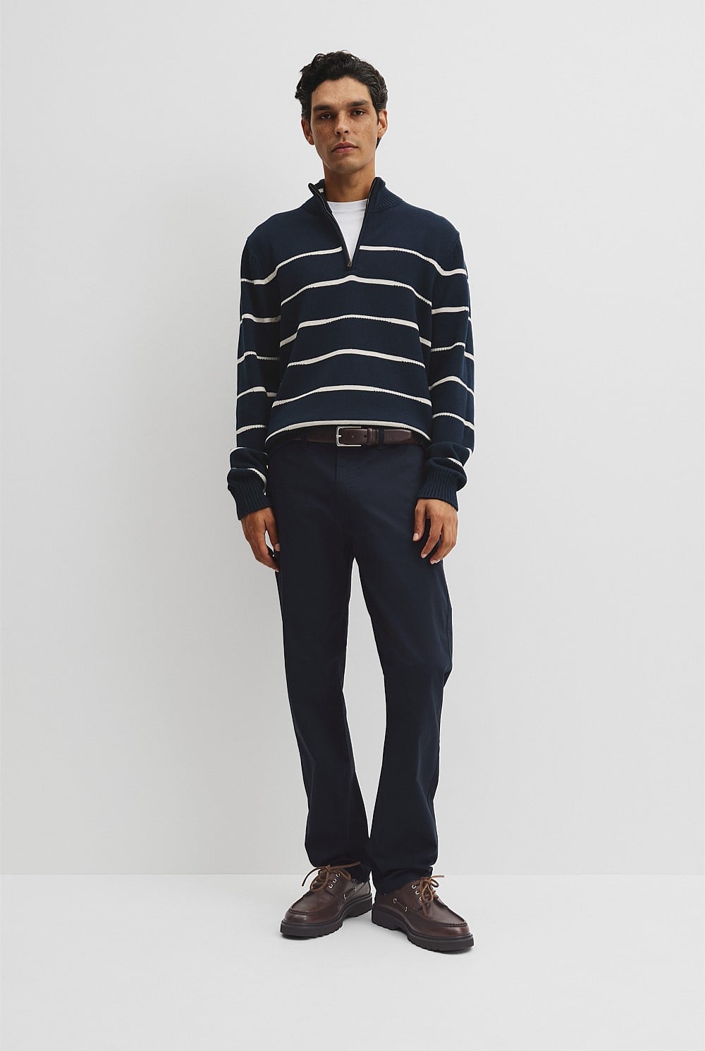Australian Good Earth Cotton Half Zip Stripe Knit