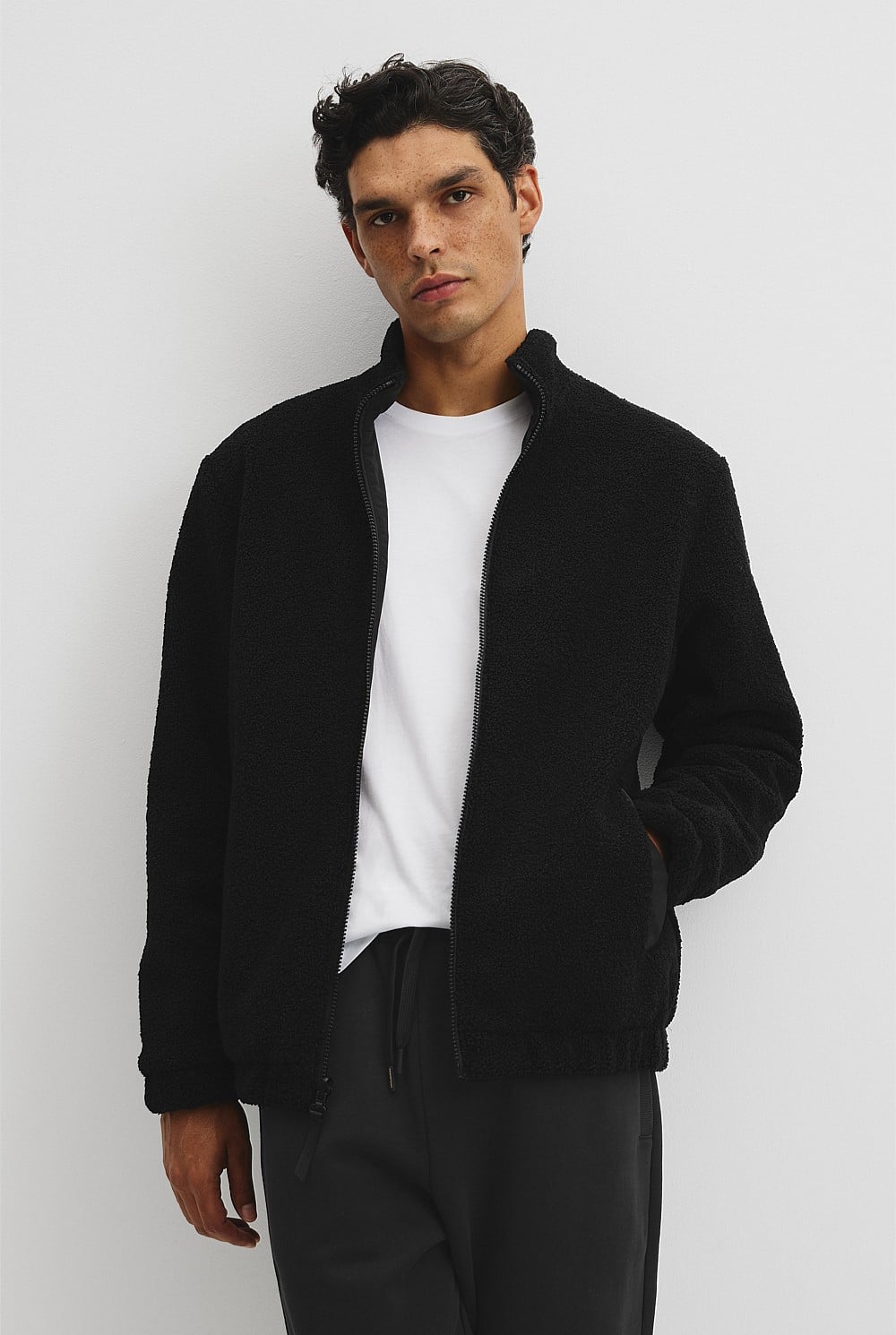 Reverse Sherpa Zip Through Jacket