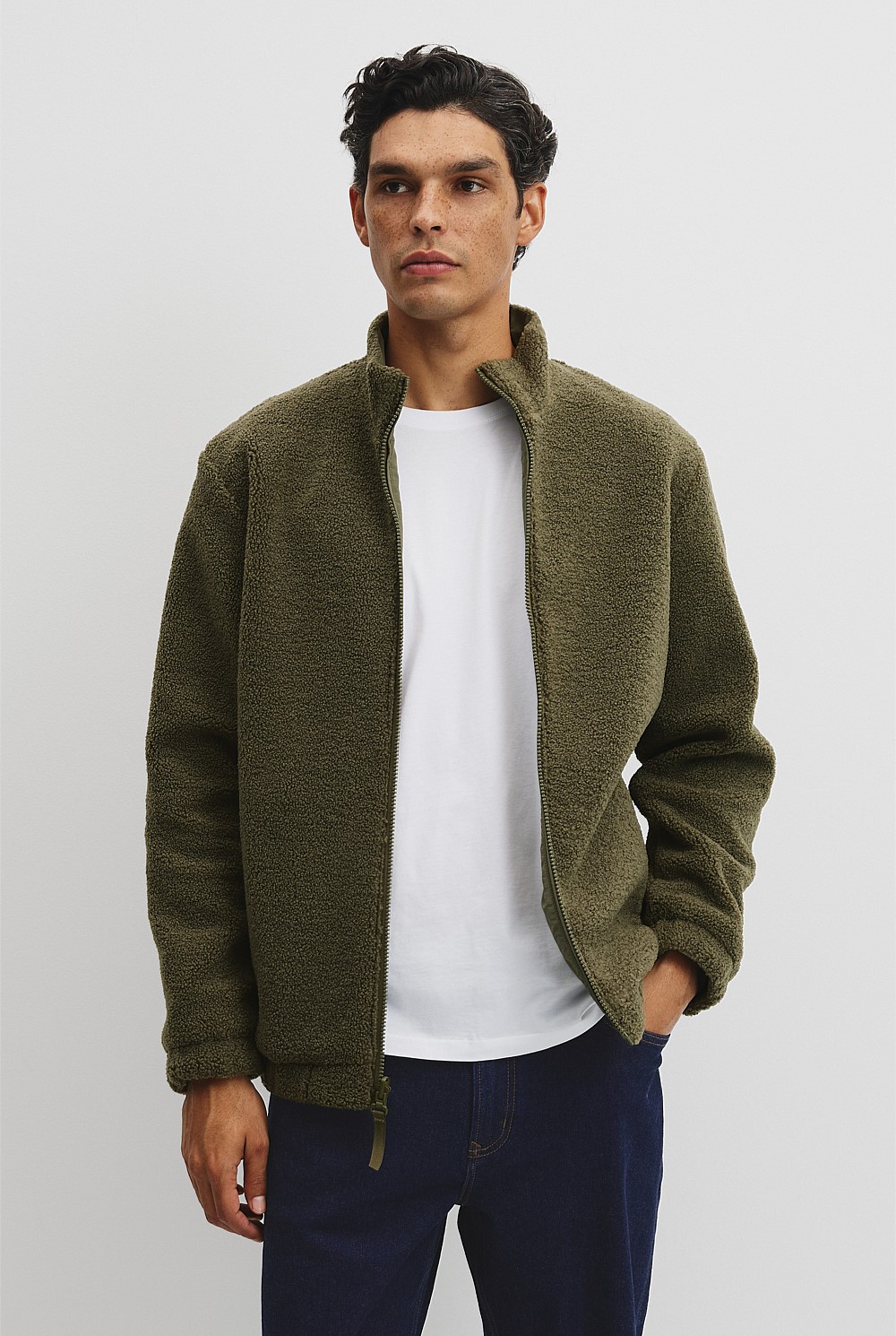 Reverse Sherpa Zip Through Jacket