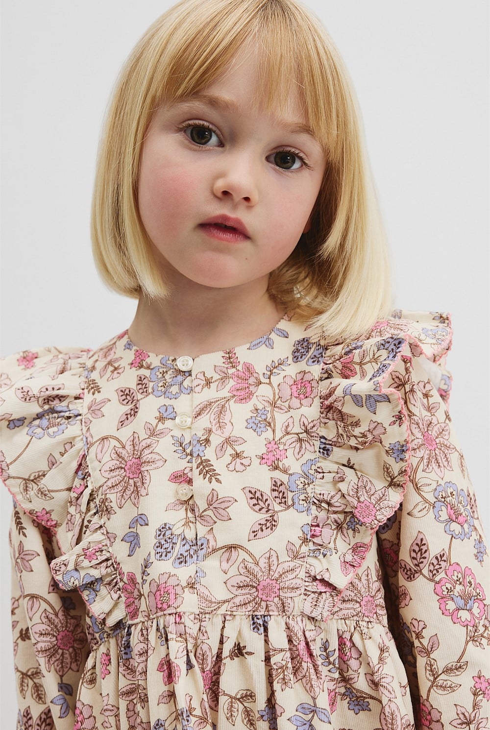 Organically Grown Cotton Printed Ruffle Cord Dress