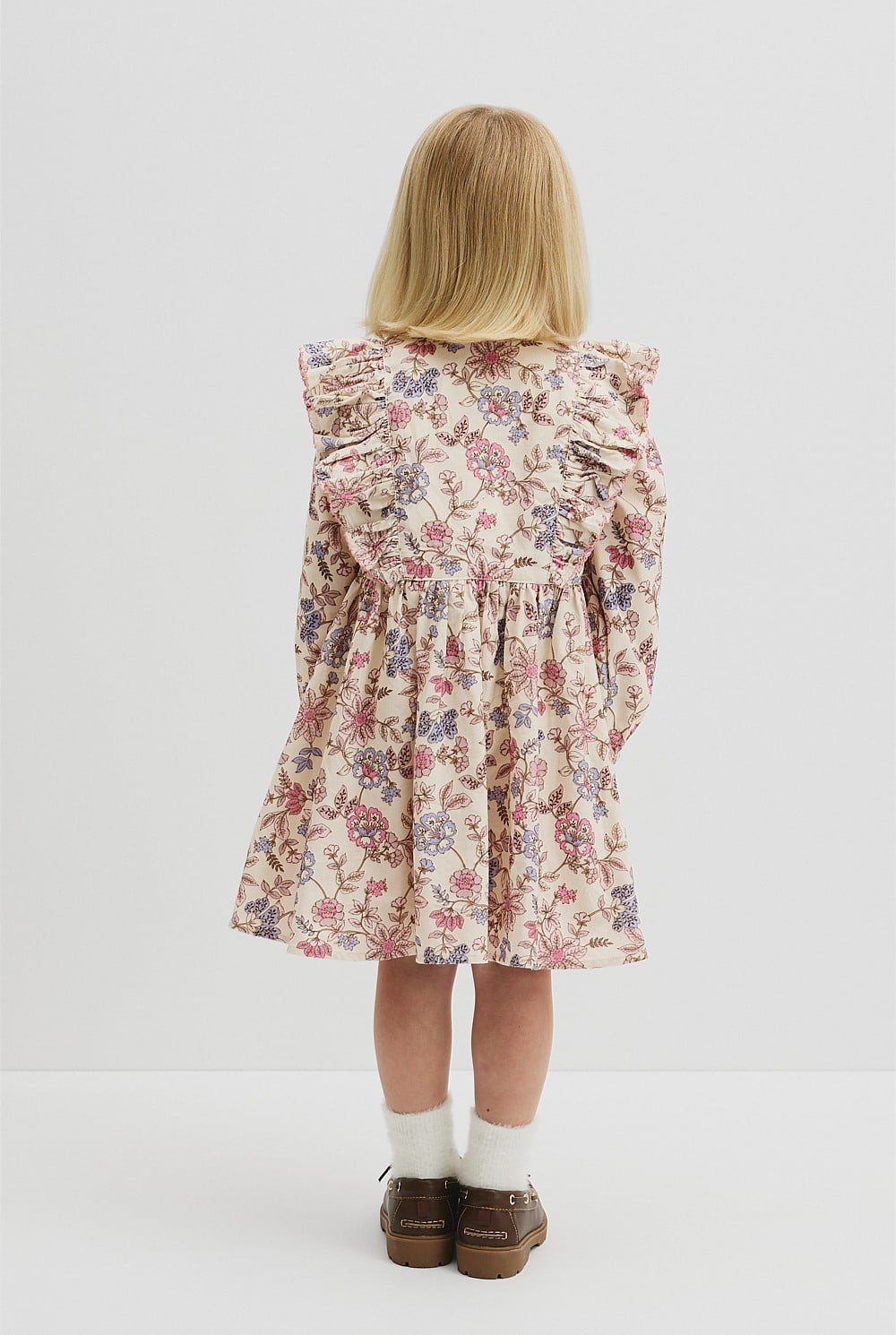 Organically Grown Cotton Printed Ruffle Cord Dress