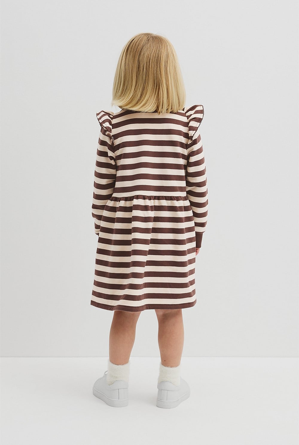 Organically Grown Cotton Stripe Ruffle Sweat Dress