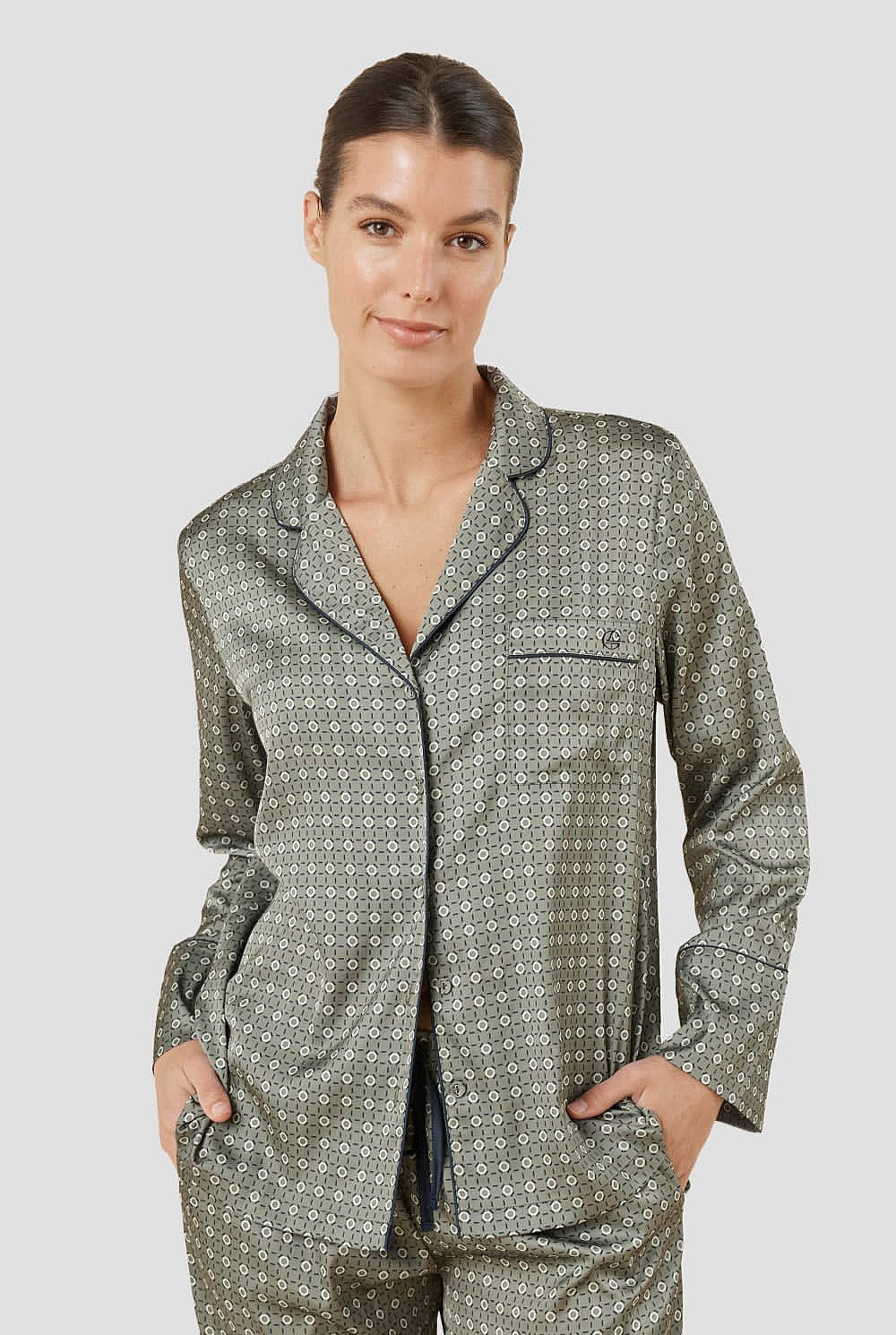 Kienna Geo Printed Silky Satin Pj Set