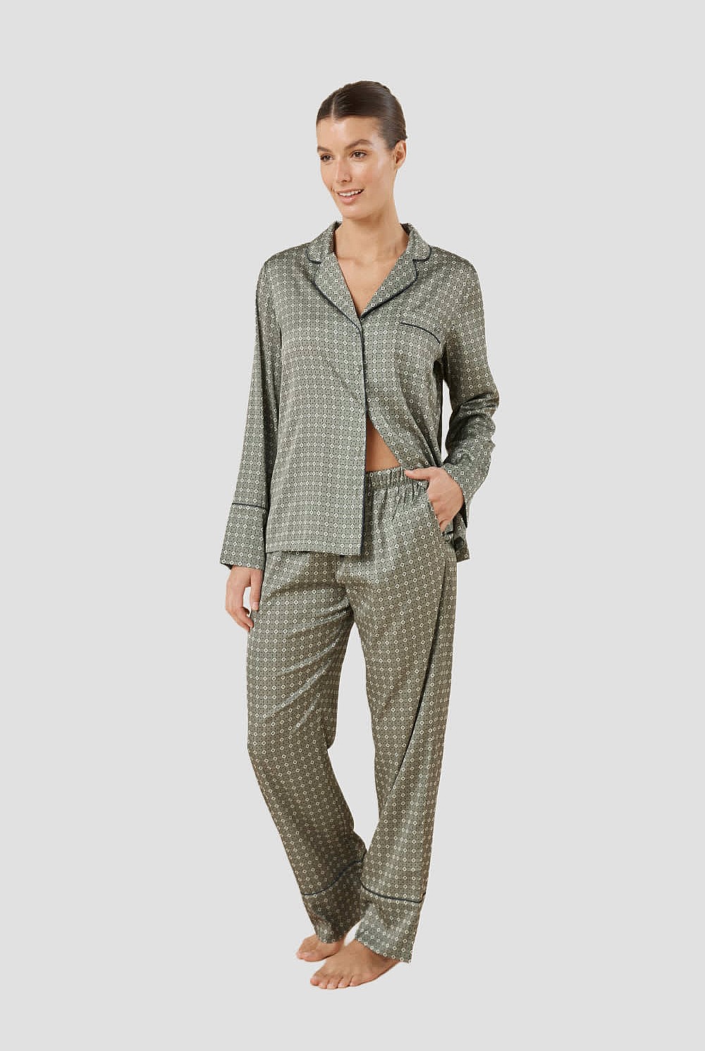 Kienna Geo Printed Silky Satin Pj Set