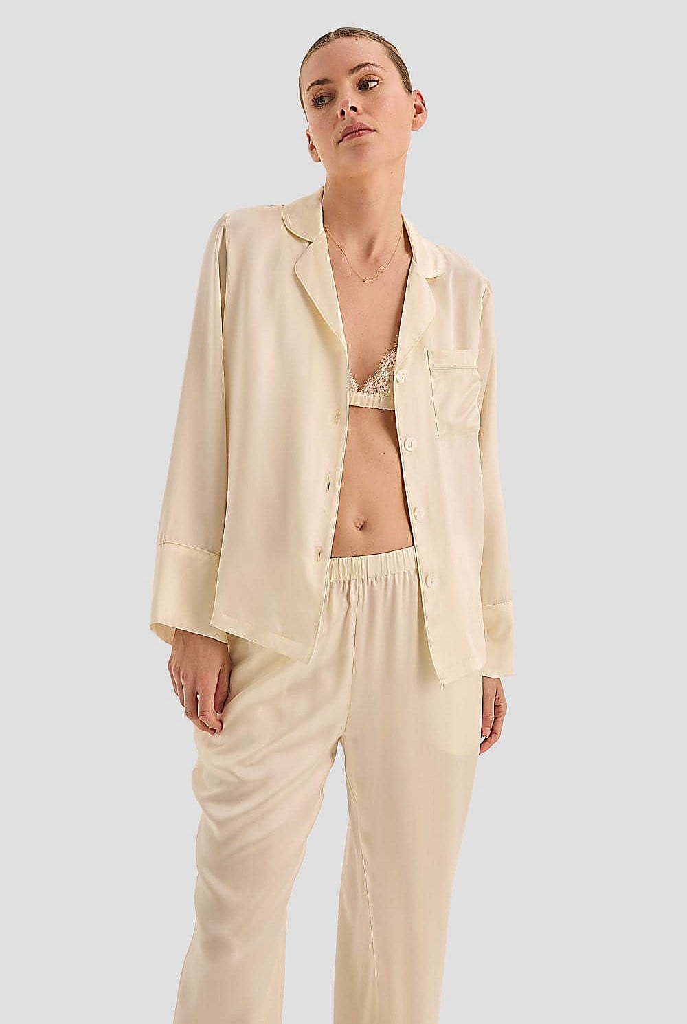 Emerald Pure Silk Long Sleeve Wide Leg Pyjama Set