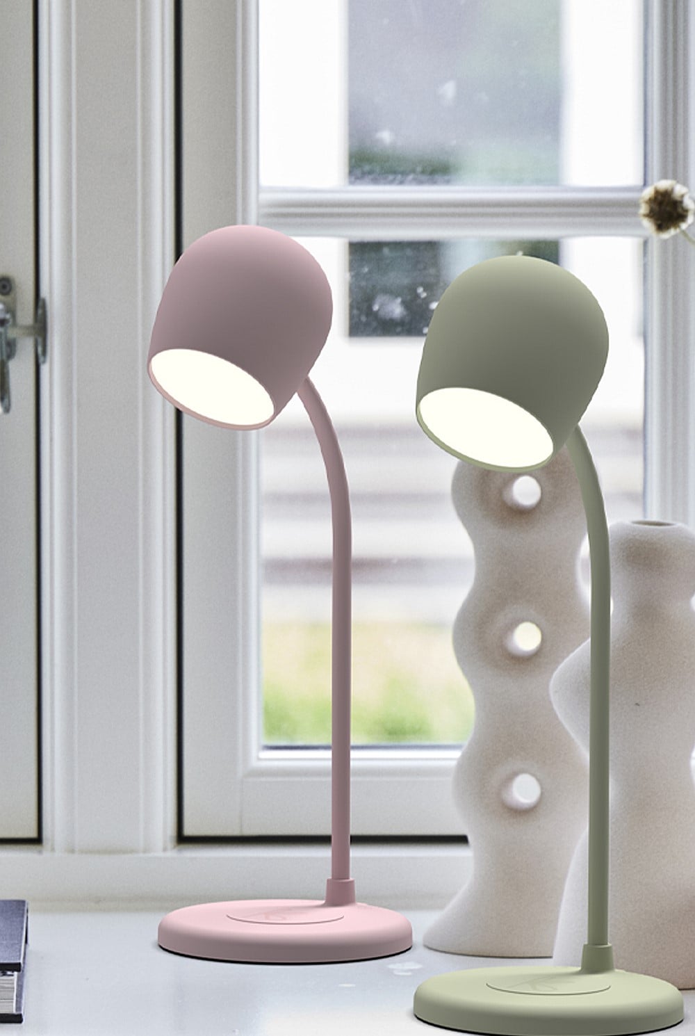 Ellie Smart Lamp With Bluetooth Speaker & Qi Wireless Charger - Dusty Rose