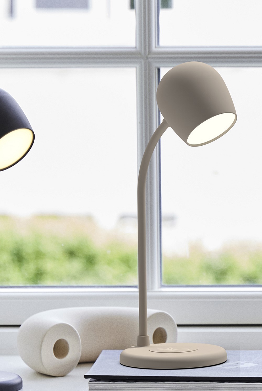 Ellie Smart Lamp With Bluetooth Speaker & Qi Wireless Charger - Ivory Sand