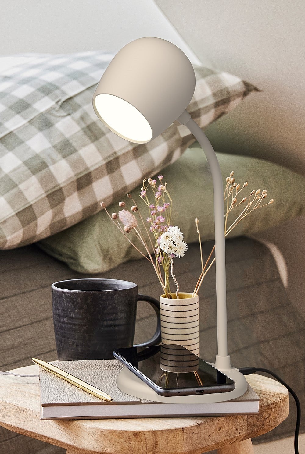 Ellie Smart Lamp With Bluetooth Speaker & Qi Wireless Charger - Ivory Sand