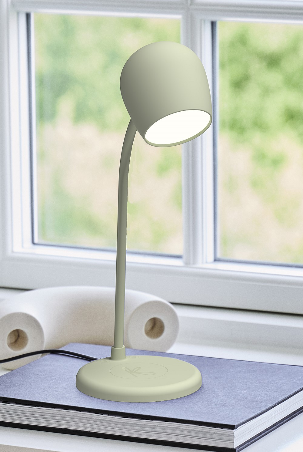Ellie Smart Lamp With Bluetooth Speaker & Qi Wireless Charger - Dusty Olive