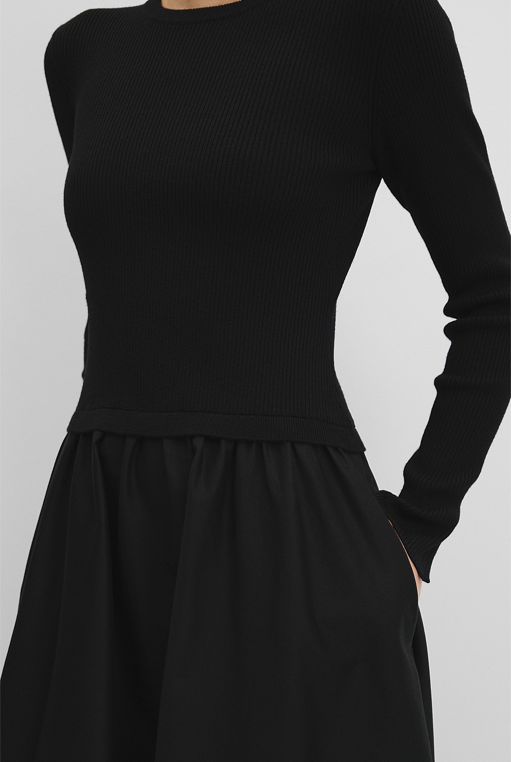 Long Sleeve Mix Media Knit Dress