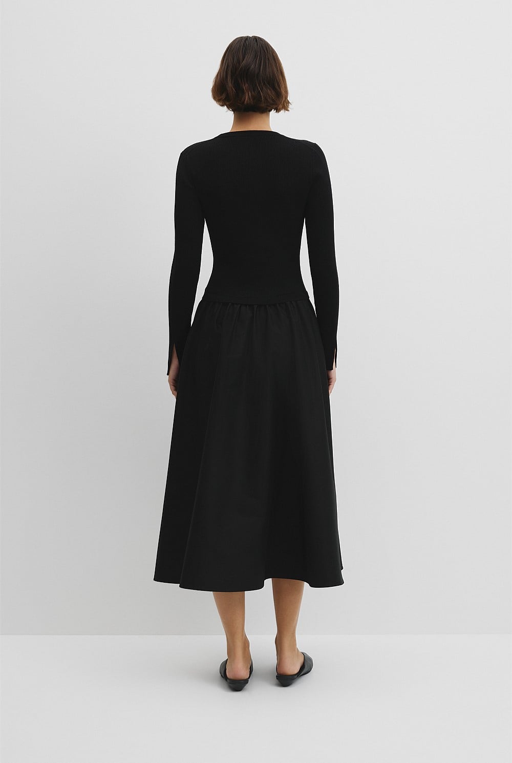 Long Sleeve Mix Media Knit Dress