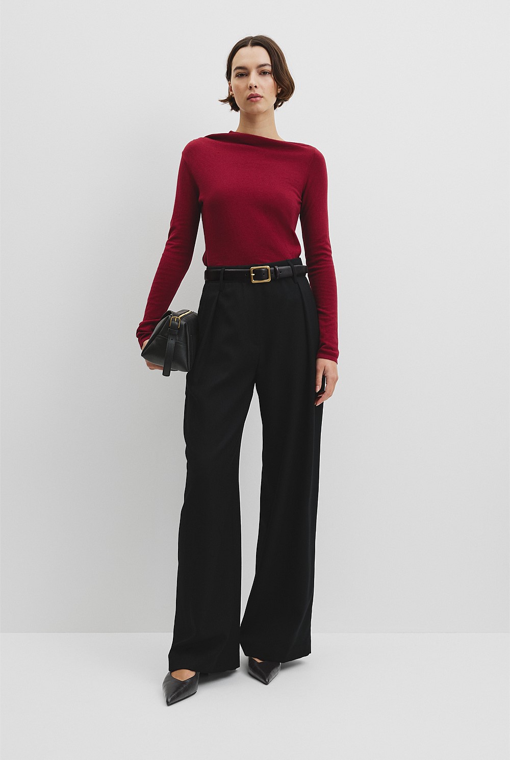 Merino Wool Blend Drape Neck Knit