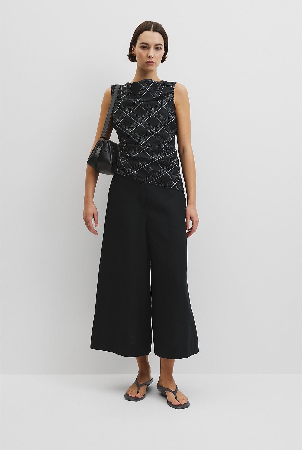Organically Grown Linen Check Ruched Linen Tank