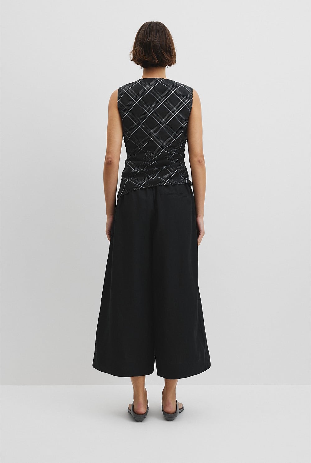 Organically Grown Linen Check Ruched Linen Tank