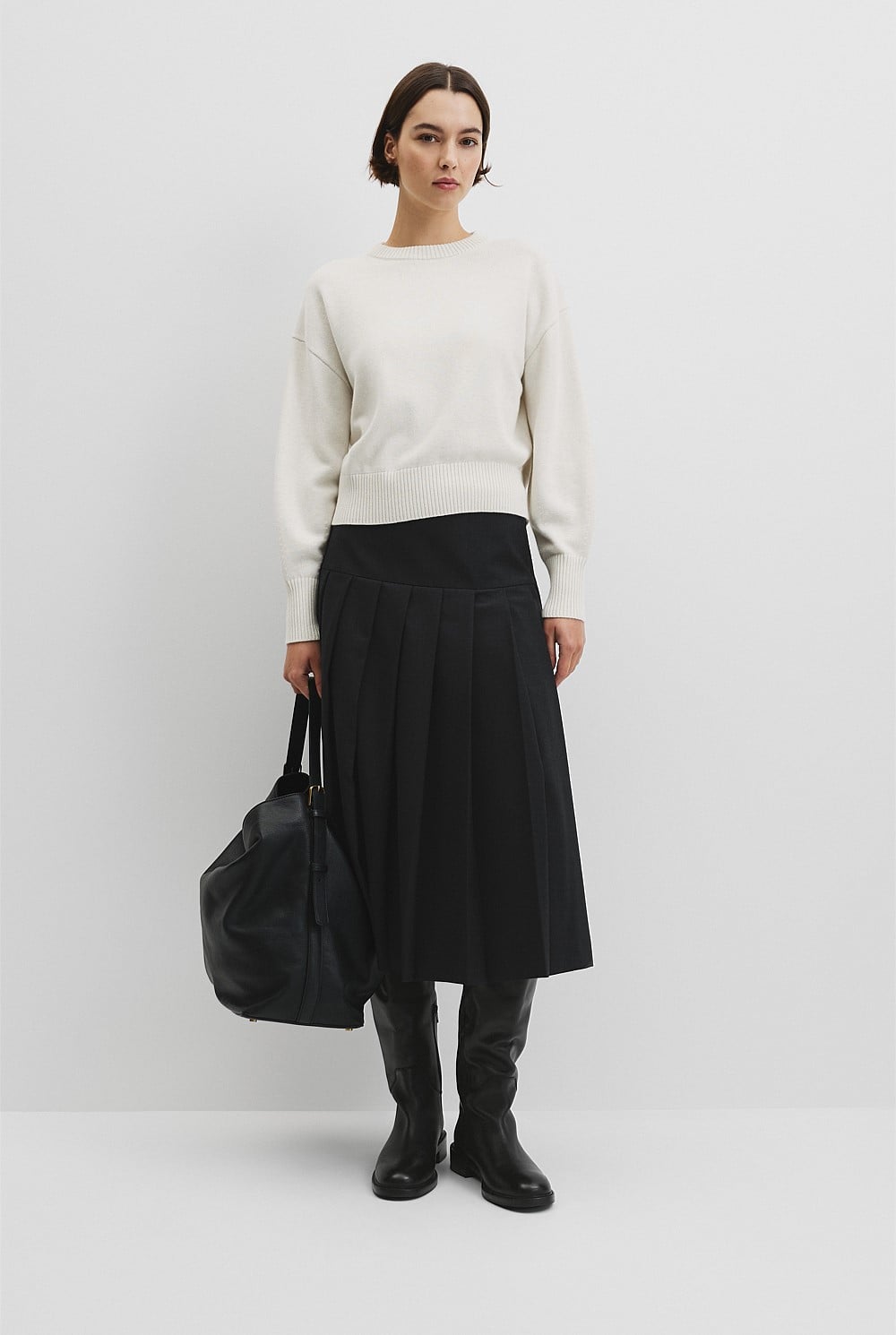 Organically Grown Cotton Blend Crop Crew Neck Knit