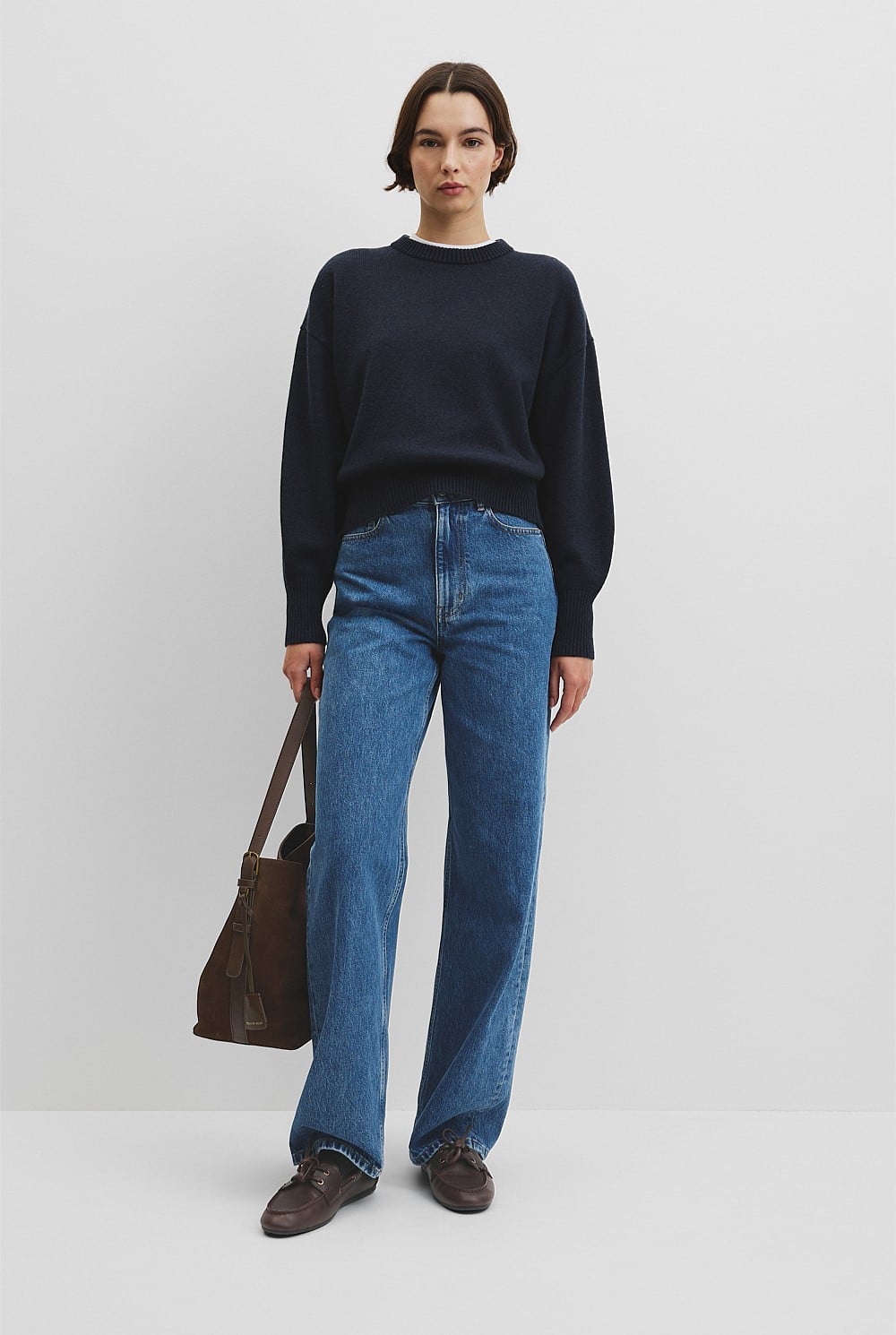 Organically Grown Cotton Blend Crop Crew Neck Knit