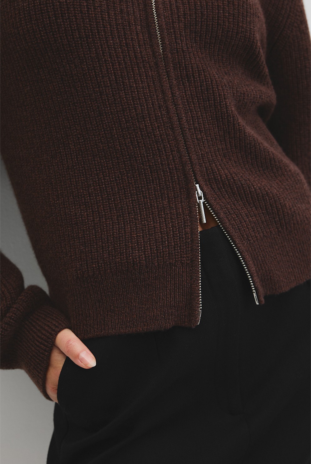 Australian Cotton Wool Blend Zip Through Knit Cardigan
