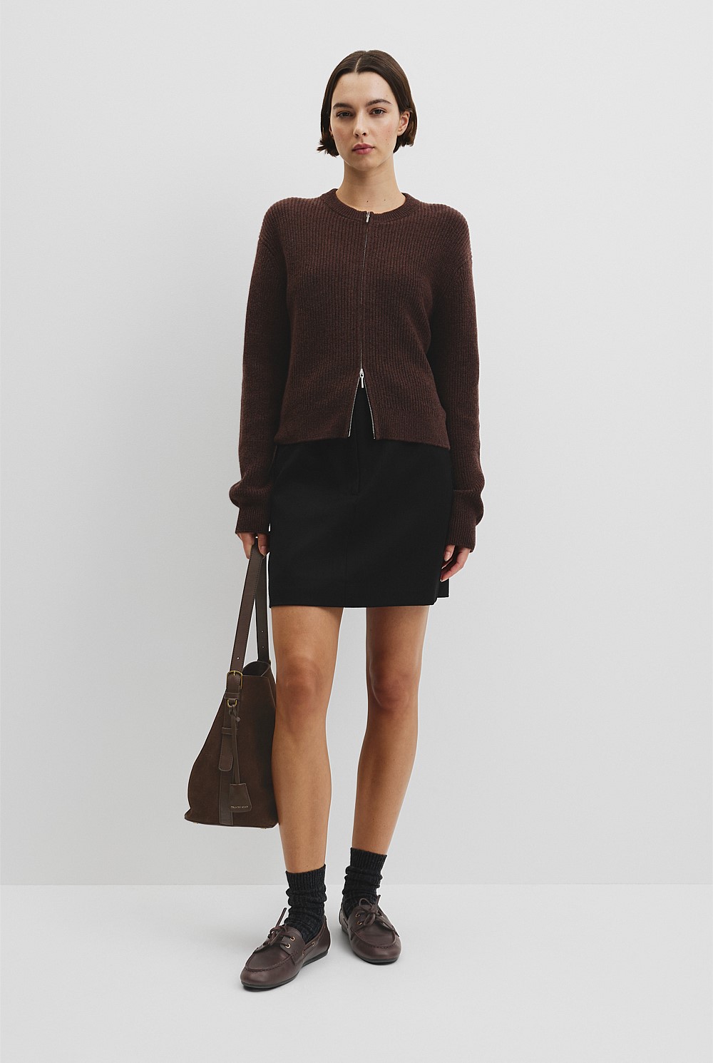Australian Cotton Wool Blend Zip Through Knit Cardigan